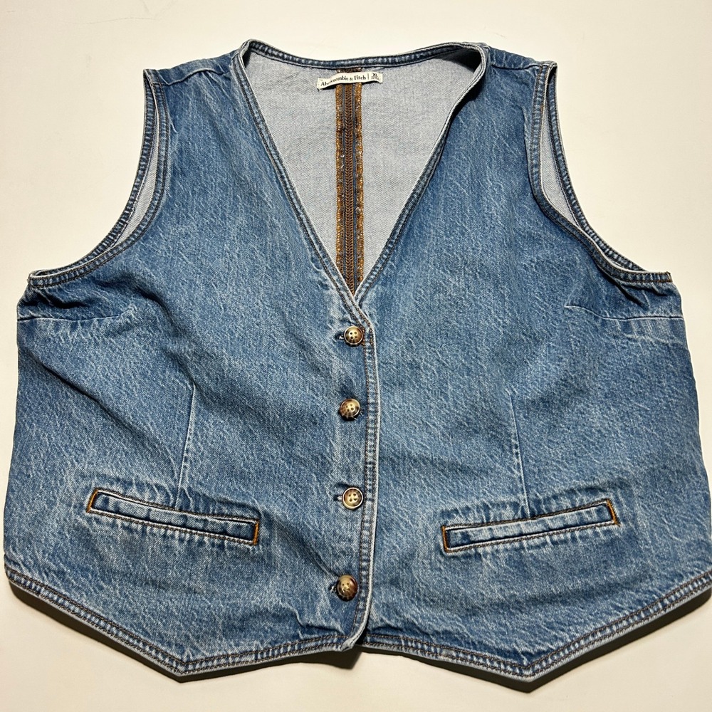 21.99 Denim Vest XL Blue Medium Wash Button Front Waistcoat